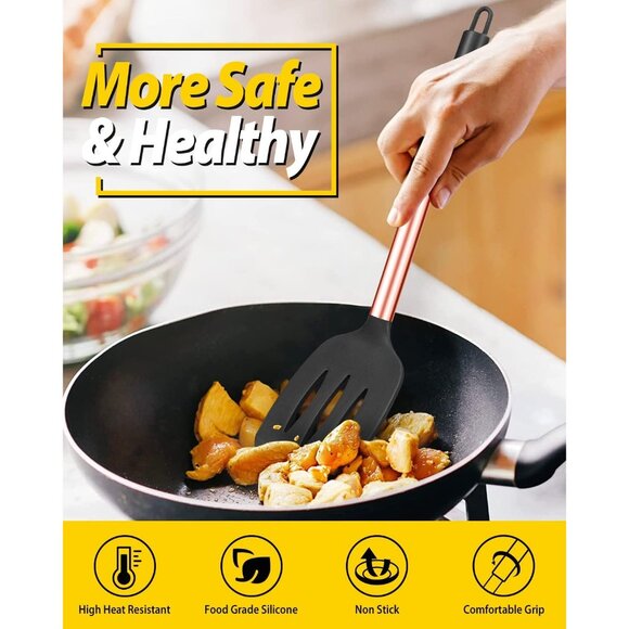 Pack of 4 Non Stick Large Solid Spatulas Heat Resistant Slotted SpoonsTurners - Picture 5 of 9